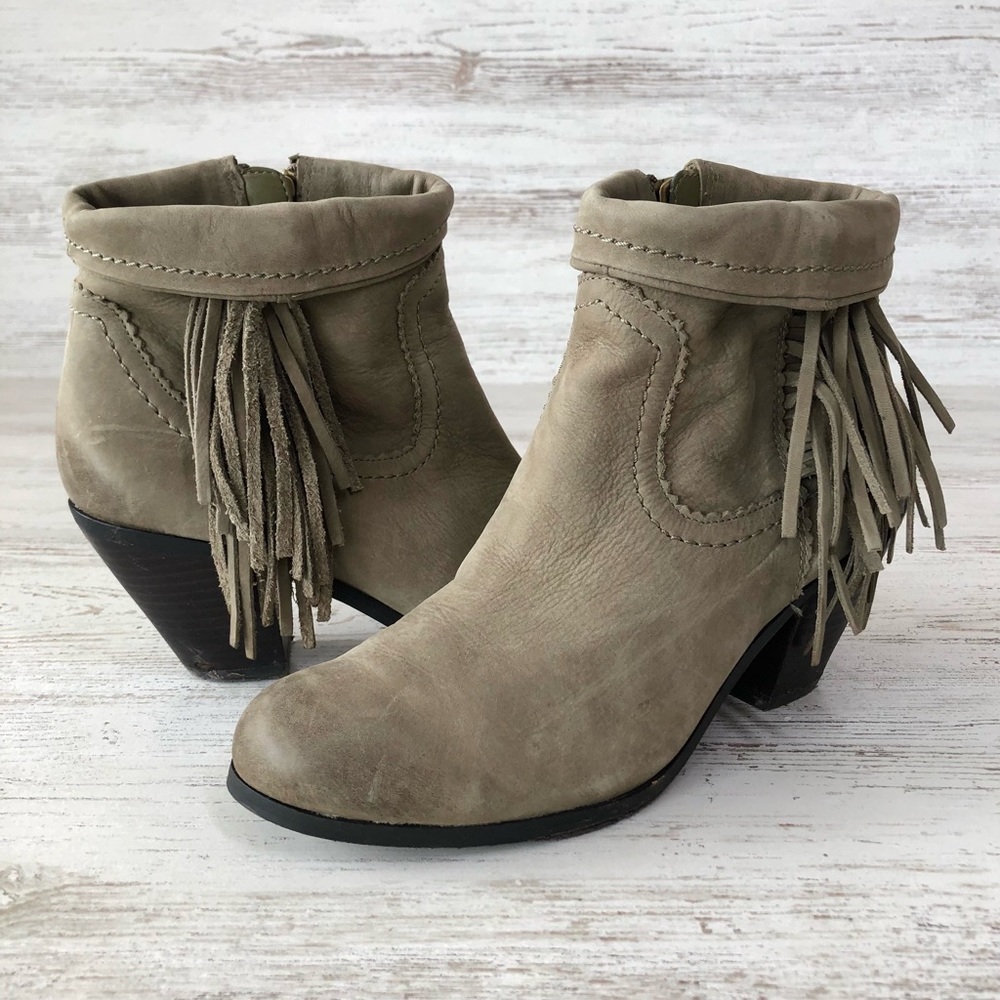 SAM EDELMAN Louie Leather Fringe Western Ankle Boots 7